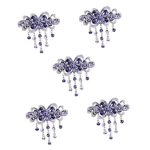 5st Haarnadel Quasten Französisch Clip Federclip Aus Strass Blauer Strass Braut Soll Tiara Sein Haarspangen Für Dickes Haar Mädchen Schmuck Violett Fräulein Zinklegierung von minkissy