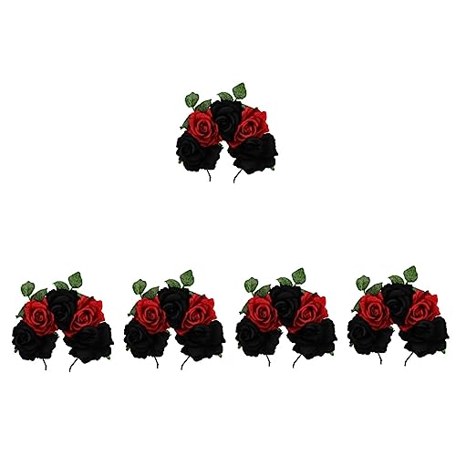 minkissy 5 Stk Rosa Stirnband Tag Der Toten Kopfschmuck Halloween-haar-accessoire Rosenblütenkrone Für Frauen Schwarze Stirnbänder Für Frauen Kopfbedeckung Braut Schal Stoff Skelett von minkissy