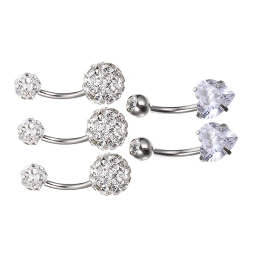 minkissy 5 Stück Teiliges Bauchnabelpiercing Edelstahl mit Zirkonia Damen Körperschmuck Nabelring Sicher Hautfreundlich Modisch Vielseitig für Piercing Liebhaber von minkissy