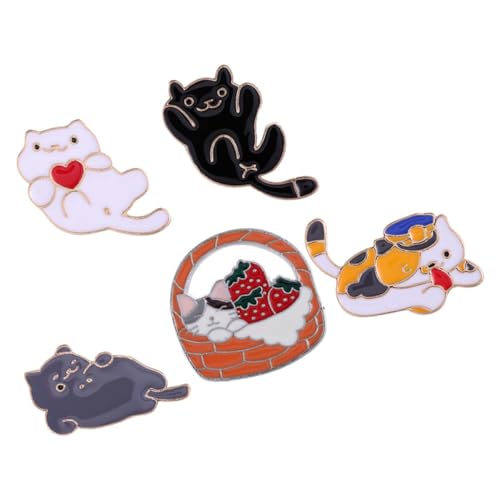 minkissy 5 Stück Teiliges Cartoon Tier Broschen Hochwertige Anstecknadeln für Kleidung Taschen und Rucksäcke Niedliches Katzen Design Langlebig und Farbenfroh von minkissy