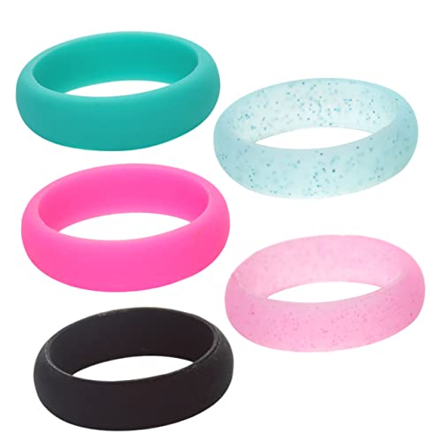 minkissy 5 Stück Teiliges Set Silikonringe mit Glitzerpulver Lebensmittelecht Elastisch und Hautfreundlich Unisex Fingerringe für Herren und Damen Farbige Einfache Zufällige Farbe von minkissy