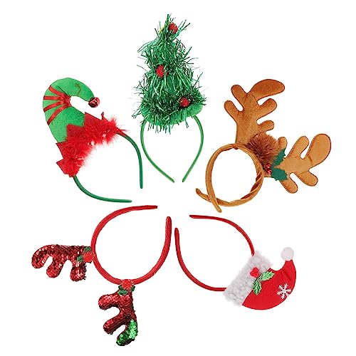 Haar Kopfbedeckung 5 Stück Weihnachts-Stirnband Kleid Grüne Haar-Accessoires Elch-Geweih Elfen-Haarreifen Weihnachtsbaum-Kopf Hut Weihnachtsfeier-Hut Stoff-Haarschmuck Kinderhüte von minkissy