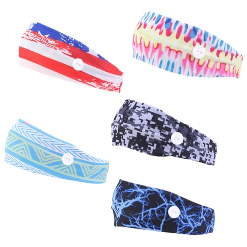 minkissy 5-teiliges Sport-stirnband-set Aus Baumwolle mit Verschiedenen Mustern und Knopf Lauf-stirnband für Damen Bequem und von minkissy