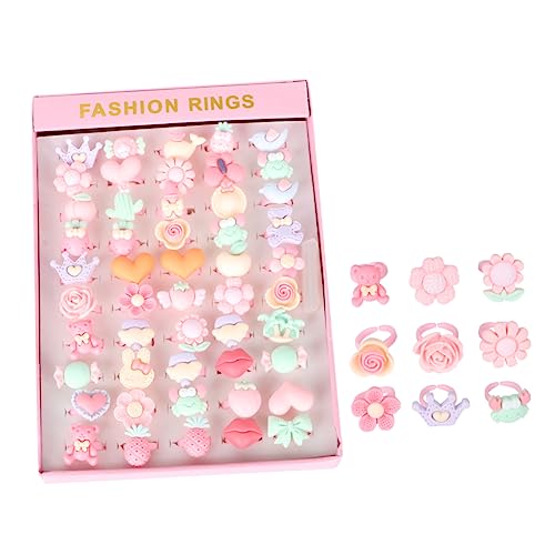 minkissy 50 Stück Teiliges Verstellbares Kinderschmuck Bunte Cartoon Fingerringe für Mädchen Sichere Langlebige Material für Geburtstagspartys Verkleidungsspiele und Alltagsoutfits von minkissy