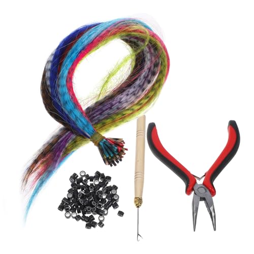 minkissy 50 Stücke Federhaar Verlängerungsset Synthetische Haarverlängerungen mit Zange Häkelnadel und Ringen für Kreative Frisuren in Verschiedenen Farben von minkissy