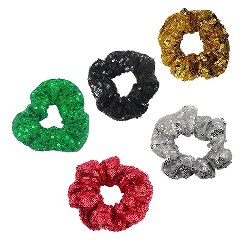 minkissy 5St Haargummi mit weihnachtlichen Pailletten Weihnachtshaargummis Haare Edelsteine ​​für Frauen weihnachts haarreif haarband weihnachten Haargummis mit Pailletten Haarbindungen von minkissy