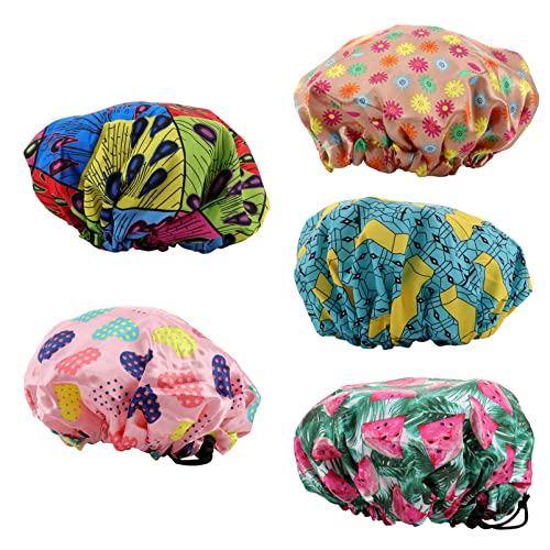 minkissy 5stücke Duschkappe Für Junge Mädchen Badekappen Doppelschichtkappe Dicke Bad Zubehör Dusche Caps Schnürdesign Haare Schutz Duschen Schönheitssalon von minkissy