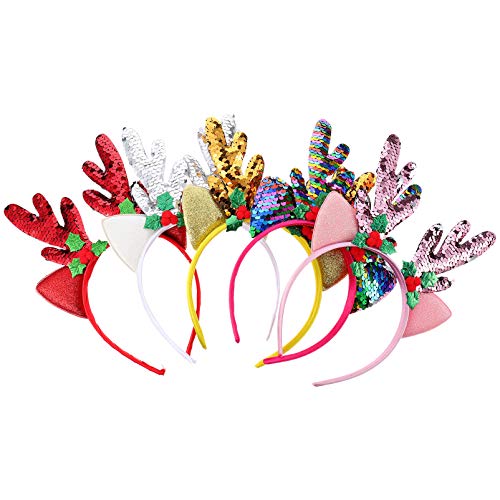minkissy 5stücke Weihnachtliches Haarband Mit Lustigen Rentiergeweihen Glitzernde Party-haarreifen Für Erwachsene Und Junge Mädchen Faszinierendes Weihnachts-haarschmuck-accessoire Für Fest von minkissy