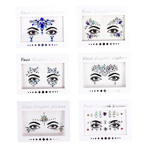 minkissy 6blätter Teiliges Gesichtsaufkleber Mit Strasssteinen Selbstklebende -sticker Für Festivals Und Partys Kreative Gesichtsbemalung Und -dekoration von minkissy