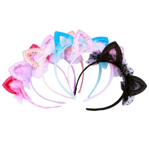minkissy 6stücke Spitze Katze Ohr Stirnband Haar Reifen Schöne Pailletten Katze Ohr Netz Kopfschmuck Party Mädchen Stirnband von minkissy