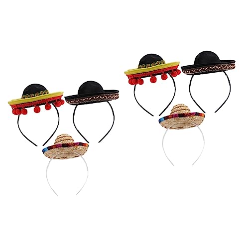 minkissy 6 Stk Kleines Hutstirnband Taco-fiesta-party Mini Mexikanische Sombrero-hüte Cinco De Mayo Stirnband Mini-sombrero-partyhüte Haarschmuck Frau Thema Lieferungen Wollstoff Halloween von minkissy