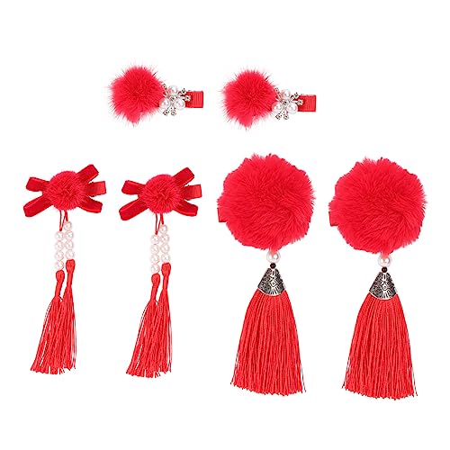 6st Fellknäuel Haarspange Kopfschmuck Haarspangen Für Mädchen Plüschball-haarspangen Haarspange Mit Chinesischer Quaste Rote Haarspangen Bommel Baby Chinesischer Stil Band von minkissy