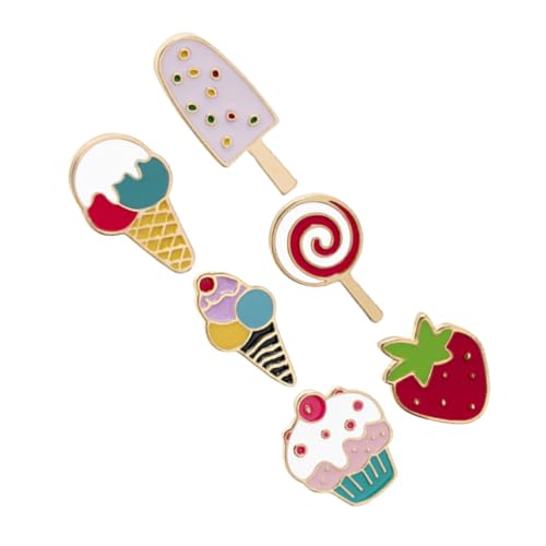 minkissy 6 Stück Niedliche Sommerbroschen Eiscreme Erdbeere Lutscher Anstecknadeln Leichte Cartoon Pins Modisches Accessoire für Damen Mädchen Jacken Taschen Hüte von minkissy