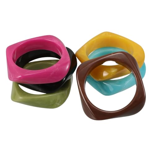 minkissy 6 Stück Retro Armreifen Damen Eckige Vintage Armbänder Schwarz Blau Grün Braun Gelb Chunky Statement Schmuck für Alltag und Party von minkissy