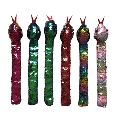 minkissy 6 Stück Schnapparmband mit Pailletten Schlangendesign Weiches Kunstleder Sichere Slap Armbänder für Mädchen und Jungen Bunte Party Mitgebsel Angenehmer Zufällige Farbe von minkissy