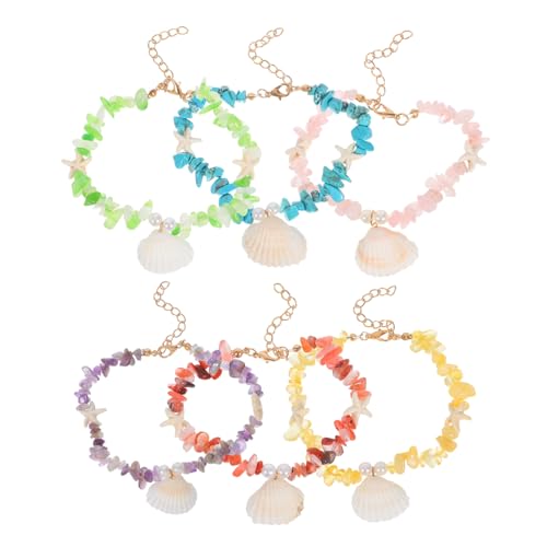 minkissy 6 Stück Teiliges Boho Fußkettchen für Damen Verstellbare Perlen Muschelarmbänder Leichte Strand Urlaubsschmuck Natürliche Steinperlen Komfortabel und Langlebig von minkissy