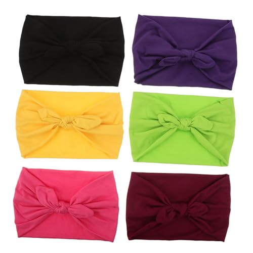 minkissy 6 Stück Teiliges Damen Sport Stirnband Elastisch Schweißabsorbierend mit Trendigem Knoten und Hasenohren Rutschfest für Yoga Workout Freizeit Einfarbig Komfortabel und Praktisch von minkissy