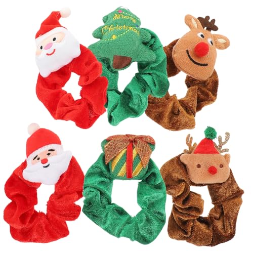 minkissy 6 Stück Teiliges Weihnachts Haargummi mit Süßen Weihnachtsmann und Rentiermotiven Elastisch Haarschonend Vielseitig für Damen Festliche Haarbänder für Xmas Party und Alltag von minkissy