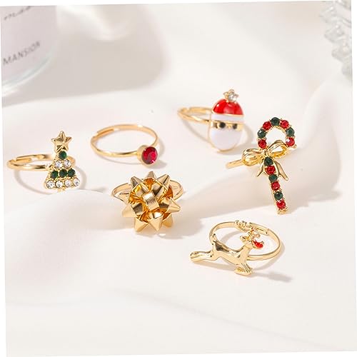 minkissy 6 Stück Teiliges Weihnachtsring Set Legierung Fingerdeko mit Weihnachtsbaum Elch und Santa Claus Motiven für Damen für Festliche Anlässe von minkissy
