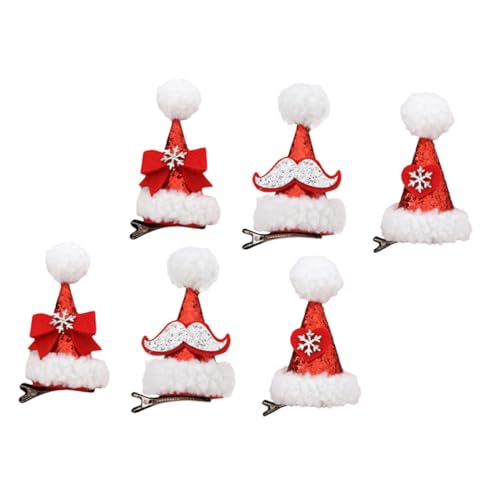 minkissy 6St Weihnachtskarte weihnachtsdeko haarspange weihnachten Weihnachtshaarnadeln Rentier-Stirnband Klammer weihnachtsmütze Partyzubehör Haarspangen für Mädchen Flanell rot von minkissy