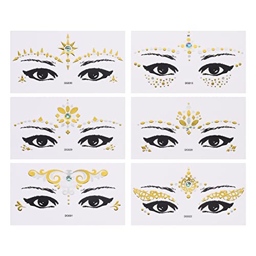 minkissy 6blätter Glitzer Gesicht Aufkleber Temporäre Tattoos Für Halloween Cosplay Festivals Einfache Anwendung Wiederverwendbar Randomisierte Designs Funkelnde Strasssteine Für von minkissy