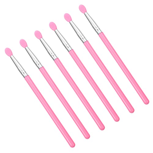 minkissy 6pcs Silikon Maskenpinsel Professionelles Make-up Silikon Foundation Pinsel Make-up Lipgloss Klar Lipgloss Damen Anzüge Lippe Zauberstab Applikator Rosa Holzgriff Set Wimpern Reise von minkissy