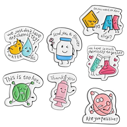 minkissy 7 Stck Teiliges Chemie Labor Broschen Cartoon Anstecknadeln aus Metall Kreative Kleidung Anstecker für Rucksäcke Taschen und Hüte Modische Badges Vielseitige Schmuckornamente von minkissy