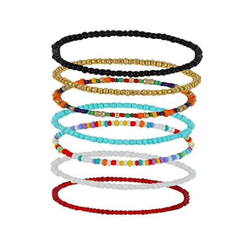 minkissy 7Stücke Handgefertigte Elastische Fußkette mit Buntem Design für Damen Einfache Perlen Fußschmuck für Partys Banquets und Alltag für Freunde und Familie von minkissy