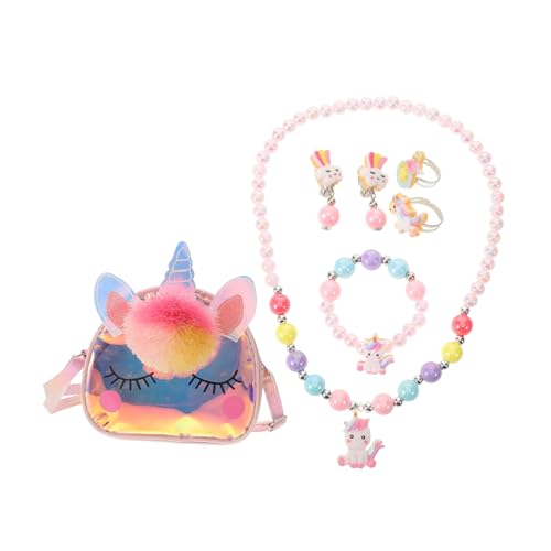 minkissy 7 Teiliges Schmuckset Für ädchen Einhorn Design Mit Halskette Armbändern Ringen Und Ohrringen Perfekt Für Partys Rollenspiele Und von minkissy