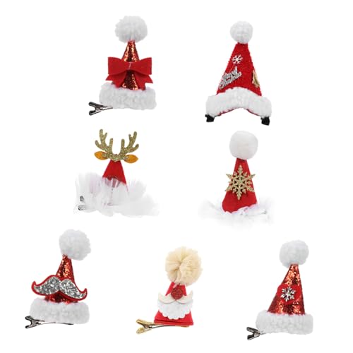 minkissy 7Pcs Weihnachtsmütze Haarnadel Geweih Haarspange Weihnachten Haarnadel Rot Haarschmuck für Frauen Strumpffüller Rentier Haarspangen Haar Alligator Clip Kleinkind Schleife Hut Miss Flanell von minkissy