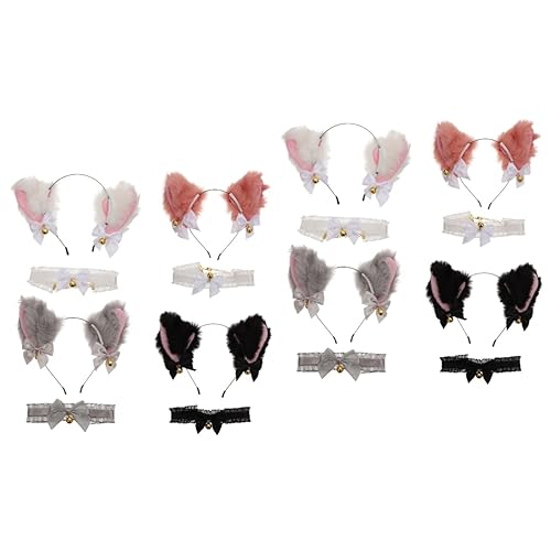 minkissy 8 Sets Katzenohren-Stirnband Mädchen-Zubehör Mädchen-Stirnband Erwachsenes Katzenhalsband Modische Damen-Stirnbänder Katzenohr-Glocken-Stirnband Halloween-Cosplay-Zubehör von minkissy