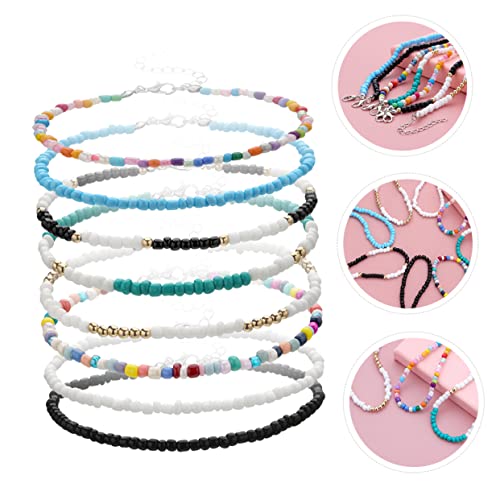 minkissy 8 Stück Teiliges Bunte Perlen Fußkettchen Damen Verstellbar Handgefertigt Sommer Strand Schmuck Modisch Vielseitig für Party Hochzeit Alltag von minkissy