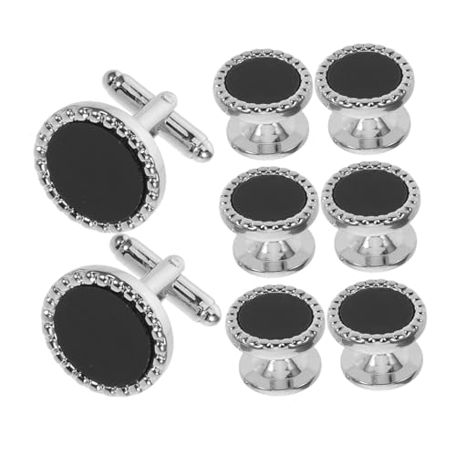 minkissy 8 Stück Teiliges Schwarze Manschettenknöpfe und Runde Hemdknöpfe für Herren Stilvolle Tuxedo Schmuckstücke für Business Hochzeit und Formelle Anlässe von minkissy