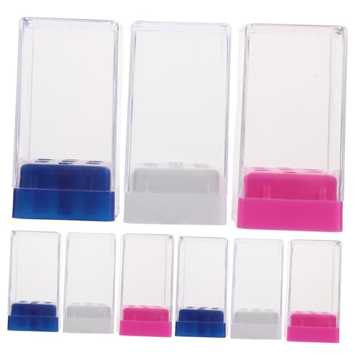 minkissy 9 Stück Teiliges Nagelbohrer Organizer mit Löchern Staubdichte Aufbewahrungsbox aus Transparentem für Schleifköpfe Nagelbohrerhalter in Weiß Blau und Rosa für Maniküre und von minkissy
