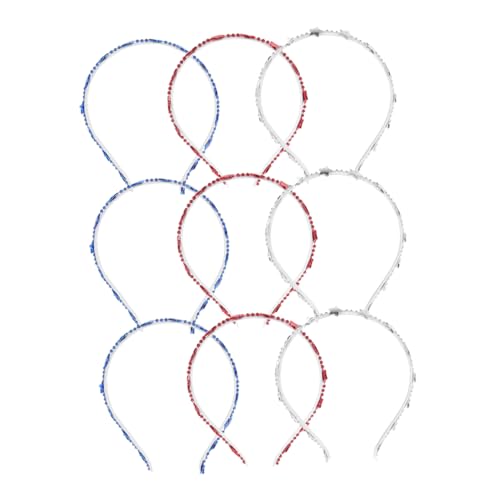 minkissy 9stücke Stirnband Mit Sternenmotiv Für Damen Und Mädchen Haarschmuck Für Party Unabhängigkeitstag-kostüm Patriotisches Haarreifen Rot-weiß-blau Kette-stirnband von minkissy