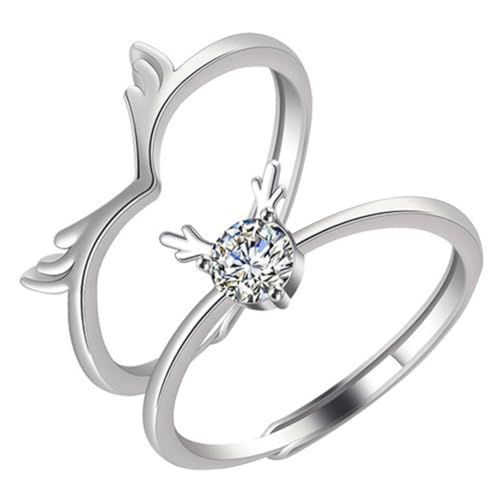 minkissy Antlers Ringe Verstellbar Offener Versprechen Ring für Liebhaber Geschenk Valentinstag Schmuck von minkissy
