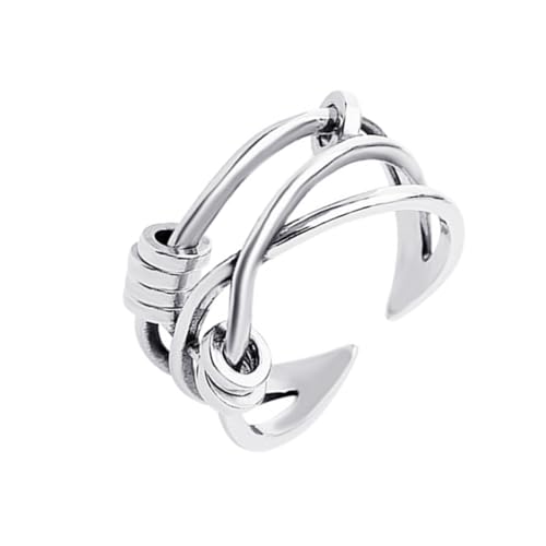 minkissy Anxiety Ring Damen Unregelmäßiger Offener Finger Ring mit Drehbaren Perlen Geometrischer Kreuz Design Fidget Schmuck für Stresslinderung und Alltag Verstellbar Modisch und von minkissy