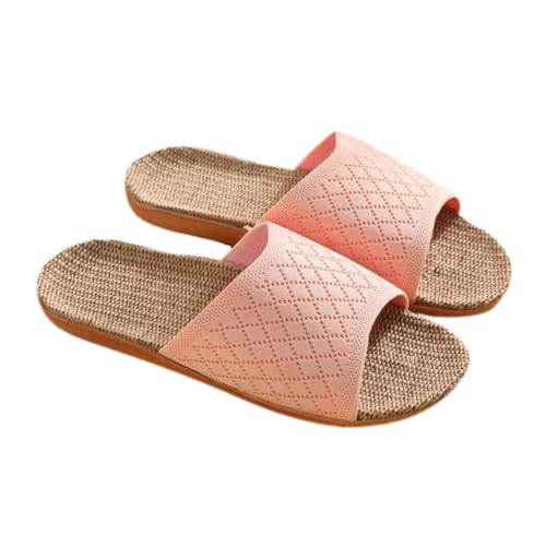 minkissy Atmungsaktive Leinenhausschuhe Damen Sommer Leichte Schweißabsorbierende Rutschfeste Indoor Slipper Schlichtes Design Bequeme Strapazierfähige Strickware für Freizeit zu Hause von minkissy