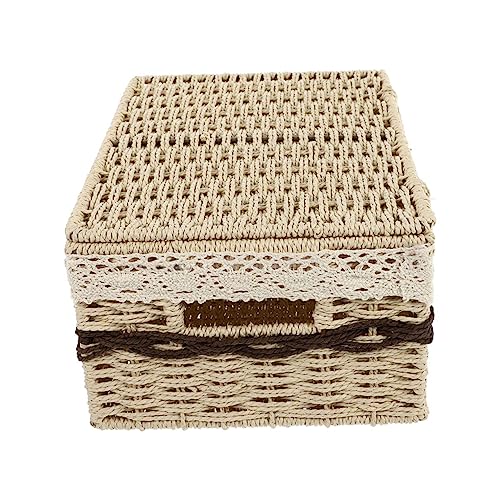 minkissy Aufbewahrungskorb mit Deckel Handgefertigt Dekorativer Geflochtener Korb für Bücher und Kleinigkeiten Stabiler Organizer für Zuhause Kosmetik und Spielzeugaufbewahrung von minkissy