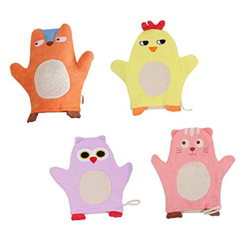 minkissy 4 Stück Badehandschuhe Für Kinder Flanell-tierhandschuhe Babyhandtücher Für Neugeborene Kleinkinder von minkissy