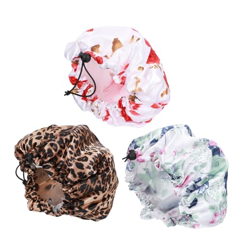 minkissy Badehauben Mit Satin-aufdruck – 3 Duschhauben Mit Elastischer Krempe Haarpflegehüte Für Damen Styling von minkissy
