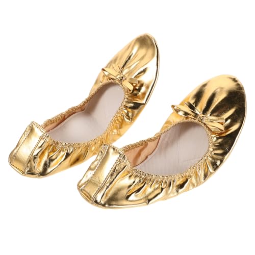minkissy Balletschuhe für Damen Goldene Weiche Ledersohlen Ballettschläppchen mit Hoher Elastizität Vielseitig für Bauchtanz Yoga und Balletttraining rutschfeste Flexible Tanzschuhe von minkissy