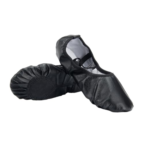 minkissy Ballettschuhe Damen Geteilte Ledersohle Elastisch Turnschläppchen Tanzschläppchen Yoga Ballettslipper Schwarz Leichte Tanzschuhe für Modernes Training von minkissy