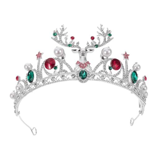 minkissy Barock Weihnachtskrone mit Strass Kunstperlen Rentier Geweih Tiara Festliche Haarspange aus Leichtem Legierungsmetall Vielseitiges Party-accessoire für Damen und Kostümfeste von minkissy