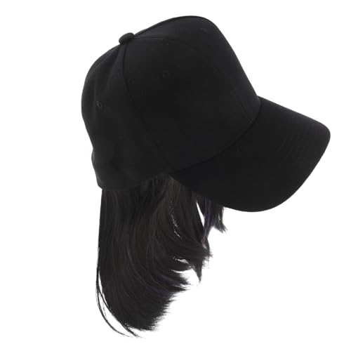 minkissy Baseballkappe Mit Befestigten Haaren Verstellbare Damen-baseballmütze Schwarze Baseballkappe Hut Mit Perückensträhnen Für Alltag Und Partys von minkissy