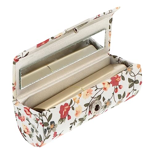 Bestickte Lippenstiftbox Lippenstift-organizer Lippenstift Beutel Tragbarer Spiegel Schminktasche Blumen Lippenstift Fall Lippenbalsam Jahrgang Weiß Frau Schminkspiegel Stoff von minkissy