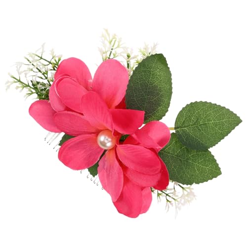 minkissy Blumen-Haarkamm-Seitenclips Für Frauen Hochzeit Brautschmuck Blumen- Grünes Blatt Perle Hawaii-Strand-Haarteile Clips-Rosa von minkissy