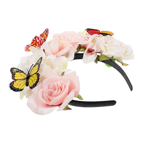 minkissy Blumen-Schmetterlings-Kopfschmuck blumenhaarschmuck für damen haarreif hochzeit blumengirlanden-stirnband Schmetterlings-Stirnband Cosplay-Stirnband floraler Kopfschmuck Rosen von minkissy