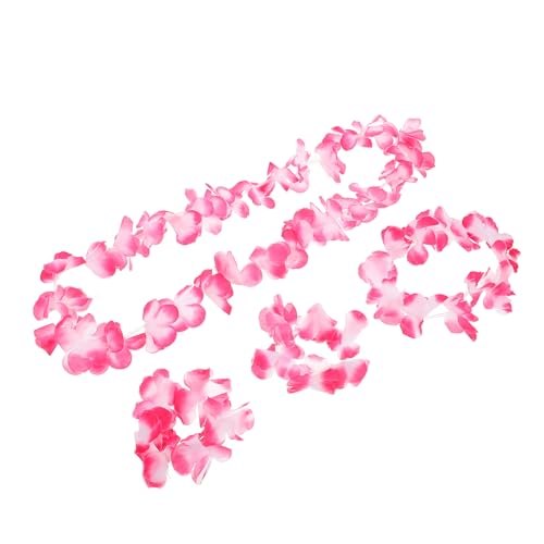 minkissy Hawaii-blumenhalskette Luau-kopfschmuck Tropische Damen-accessoires Strandparty-stirnband Hochzeit-ketten-set Rosa Cosplay-zubehör Verkleidungs-haarband Dekorationen Für von minkissy