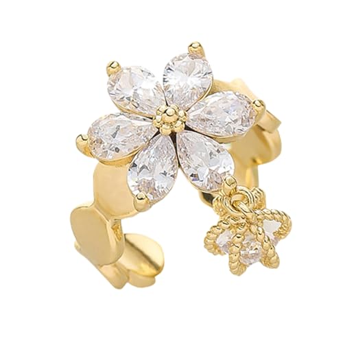 minkissy Blumenring für Damen Verstellbarer Offener Ring Kupfer mit Zirkonia Fingerdekoration für Frauen Modischer Schmuck für Besondere Anlässe für Mutter von minkissy